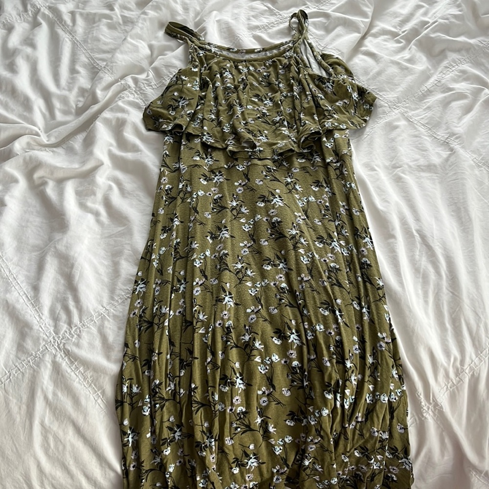 green art class dress with floral design L girl